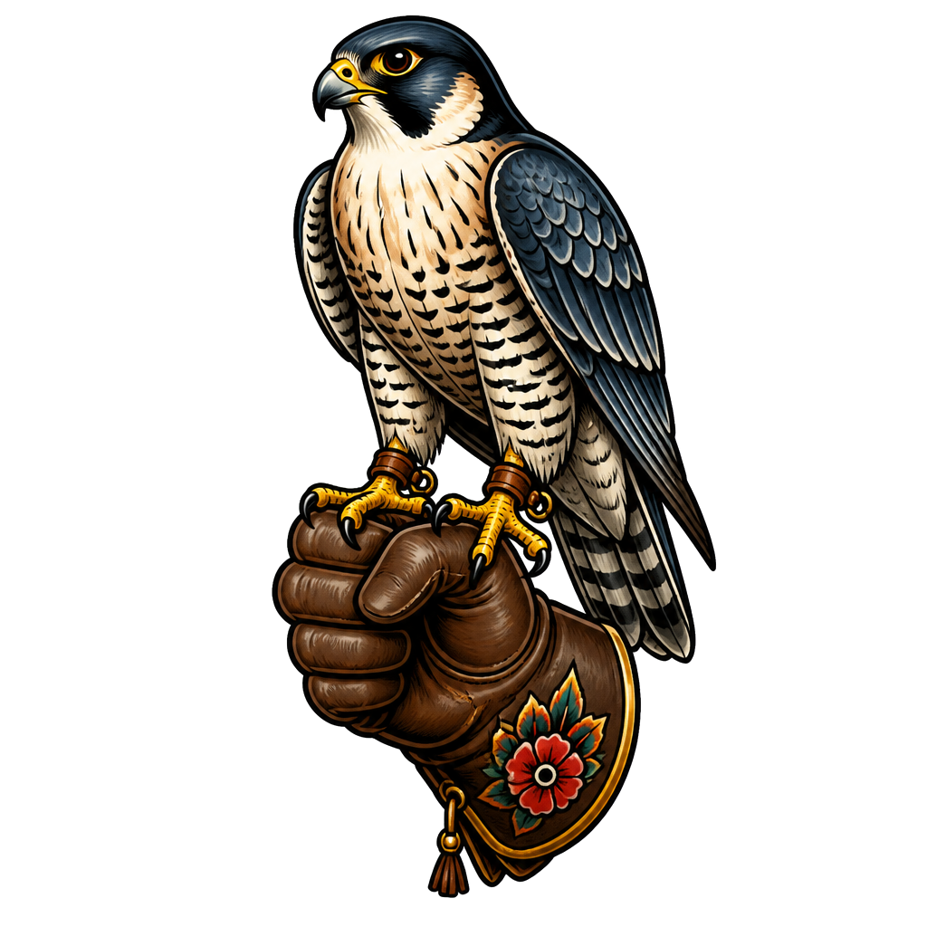 A falcon perched on a gloved fist