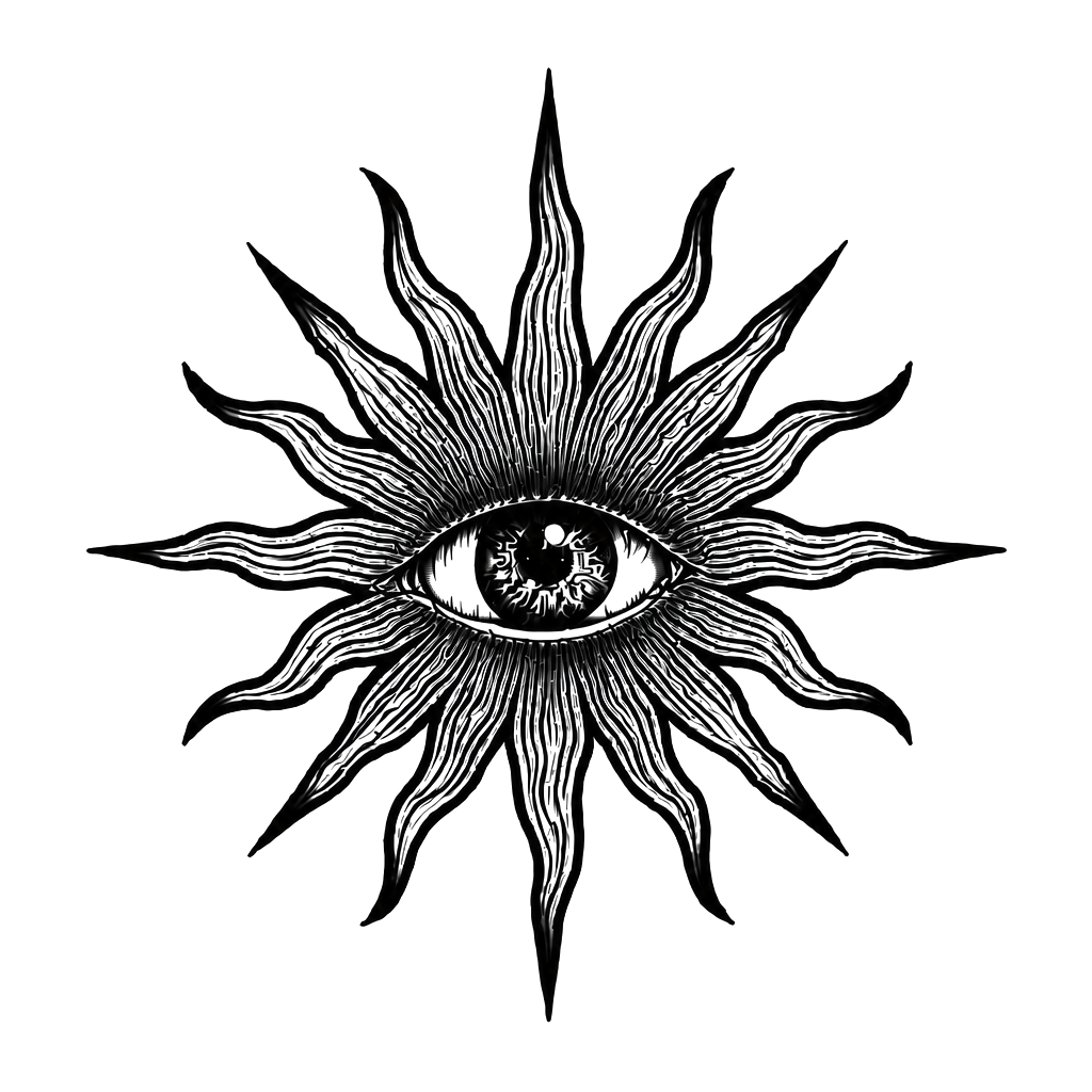 Soleil en dessin avec un œil au milieu