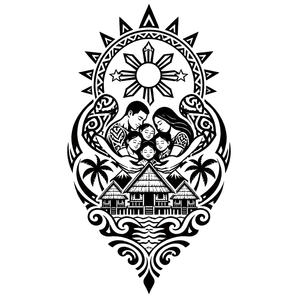 Visayan tribal, made up of strength, love, huts, protection, family, water