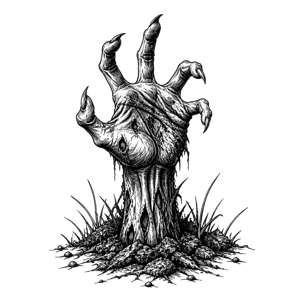 A hand clawing its way out of a grave