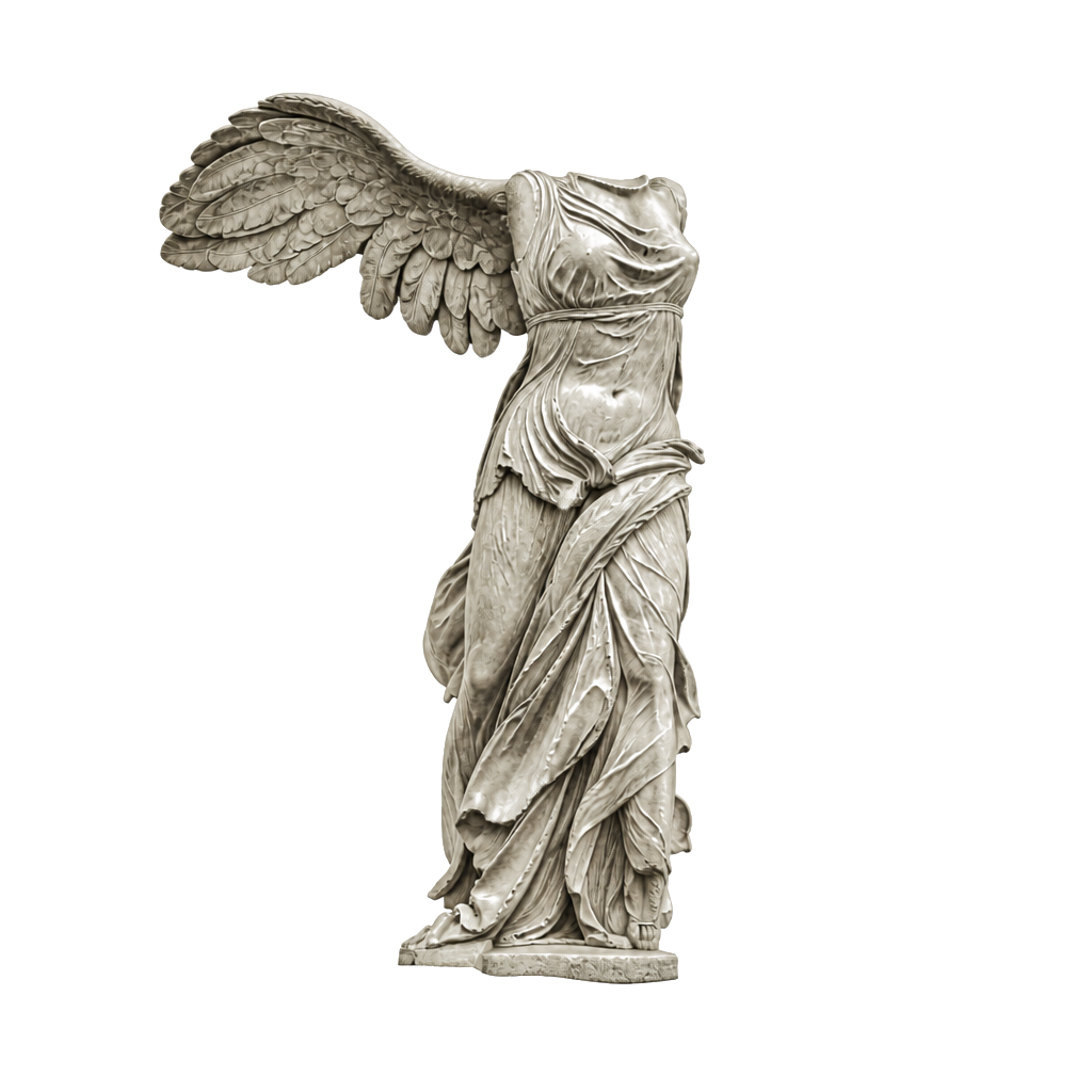 Microrealism Nike of samothrace with only the left wing