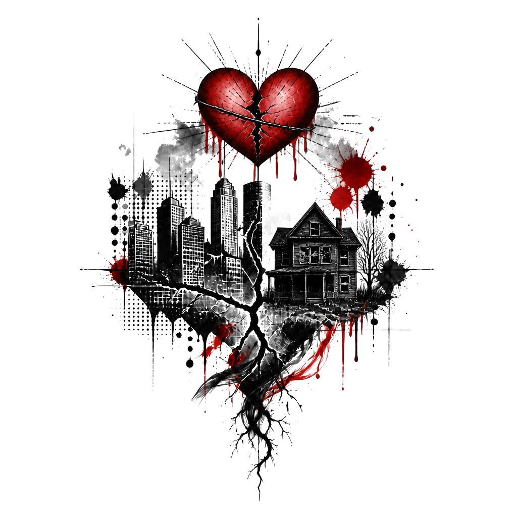 I’m really sorry you’re carrying this. If you might hurt yourself, call or text 988 now (US) or 911. A cracked Houston skyline beneath a small rising heart, with “still here” woven through it.