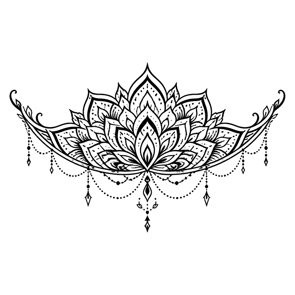 A half mandala arching along the underside of the chest