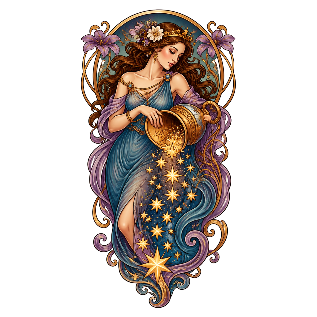 A muse pouring stars from a tilted chalice