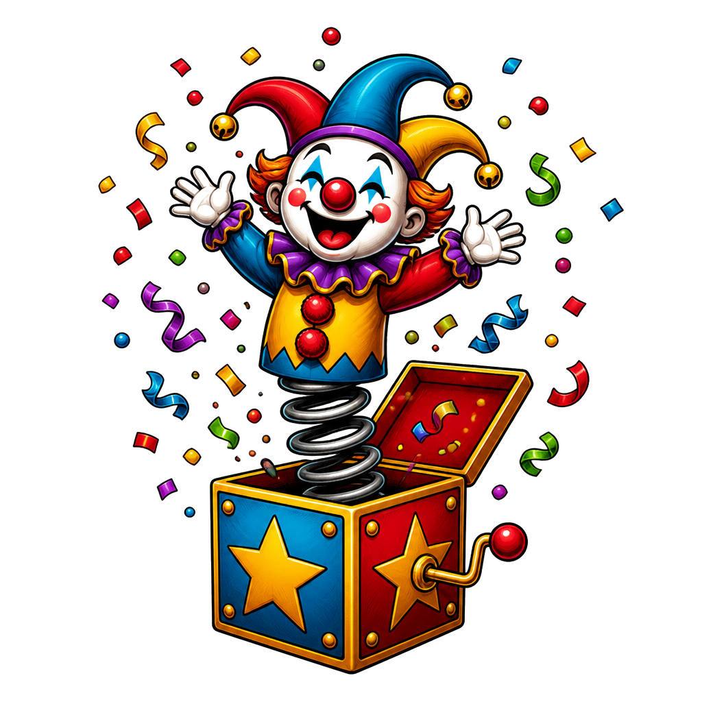 A jack-in-the-box erupting with confetti