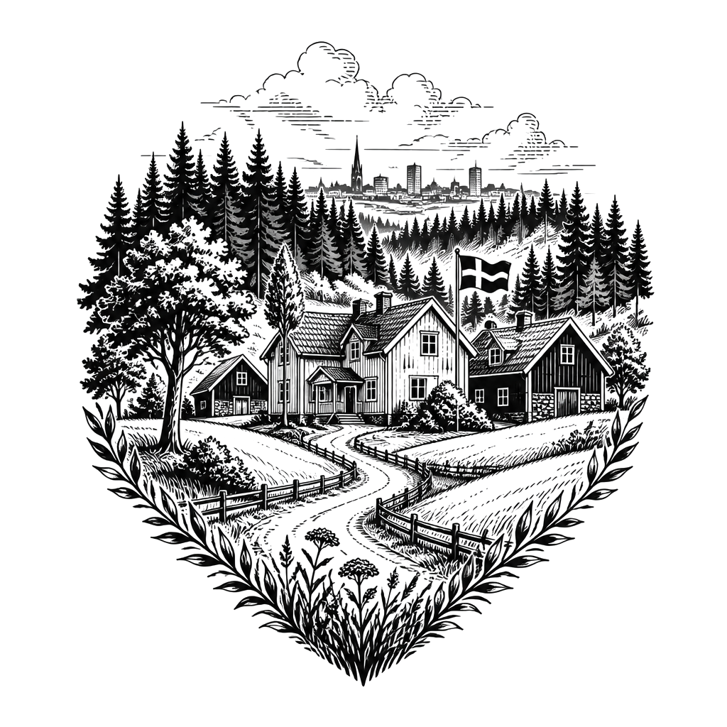 A swedish farm outside the city with forest