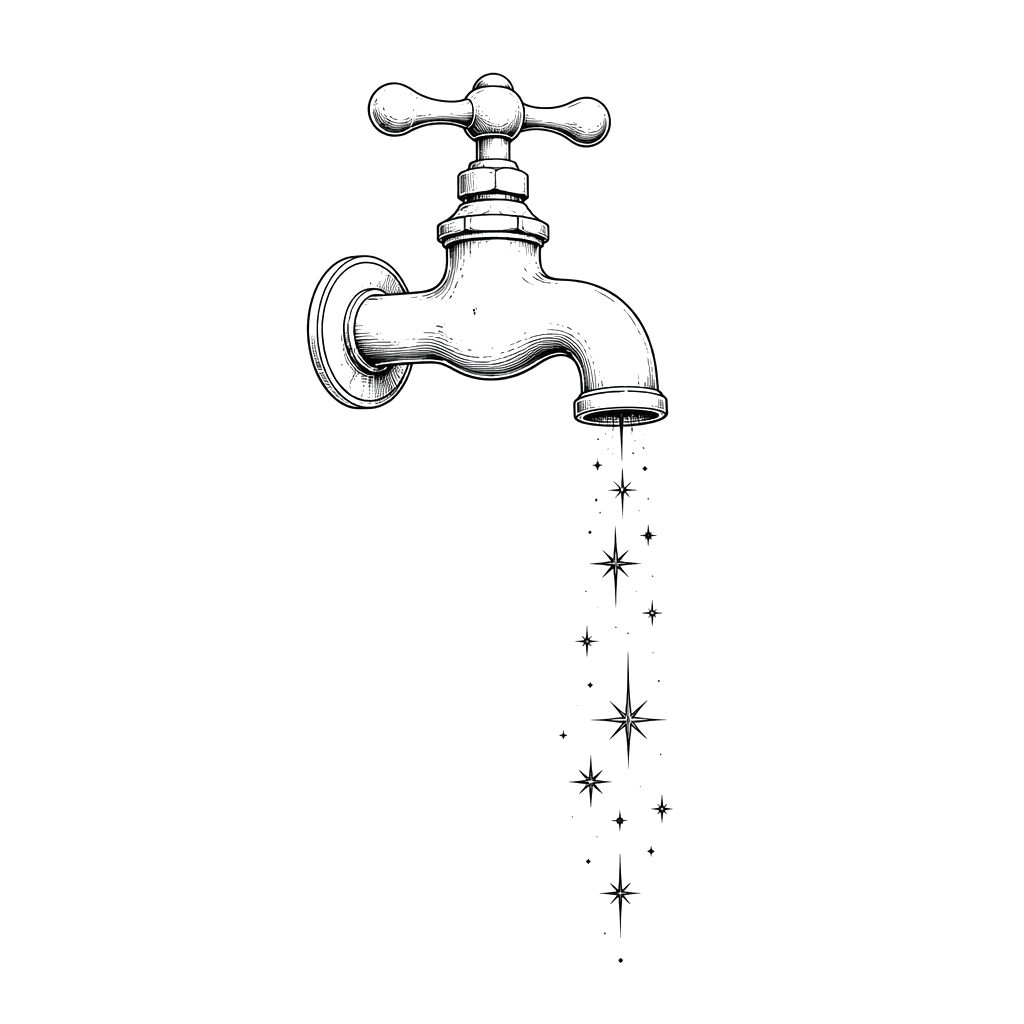 A faucet dripping tiny stars