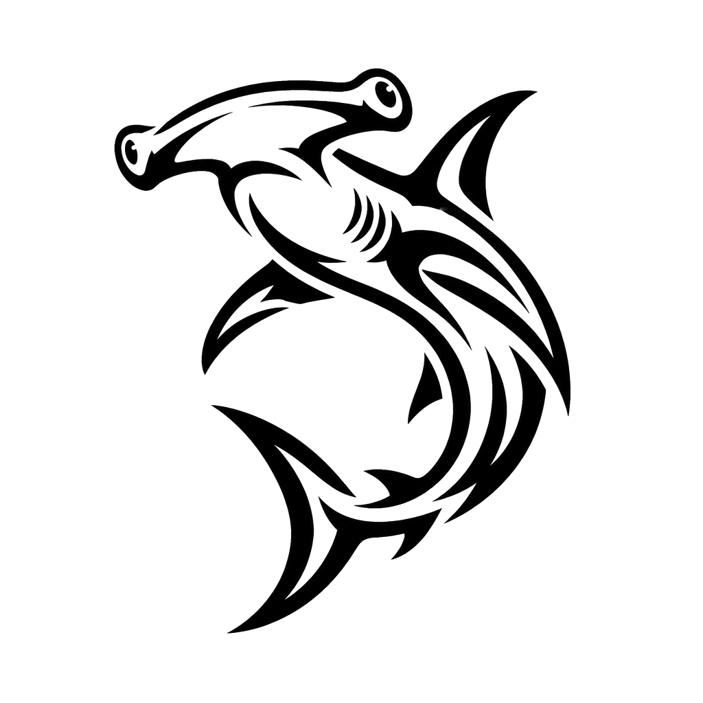 A hammerhead shark in sweeping black curves