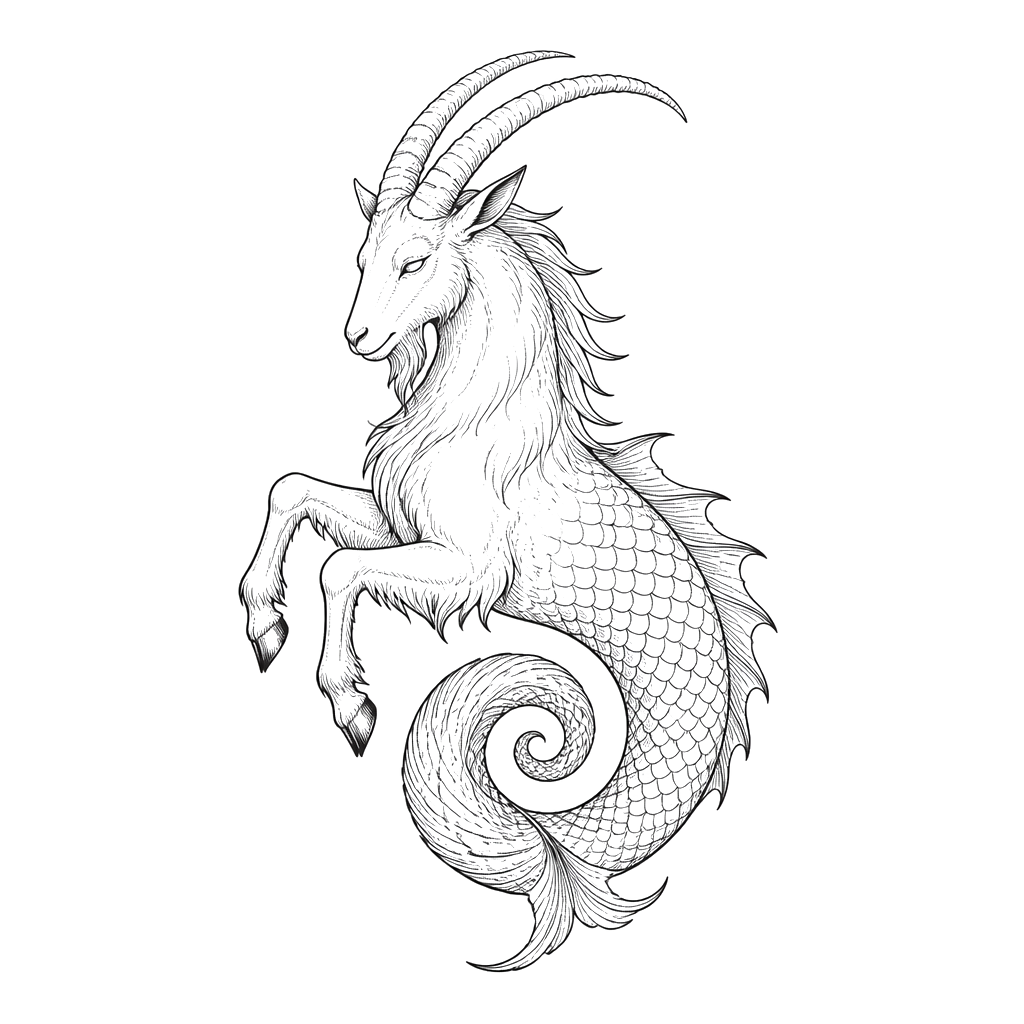 The Capricorn zodiac sea-goat with a spiralled tail