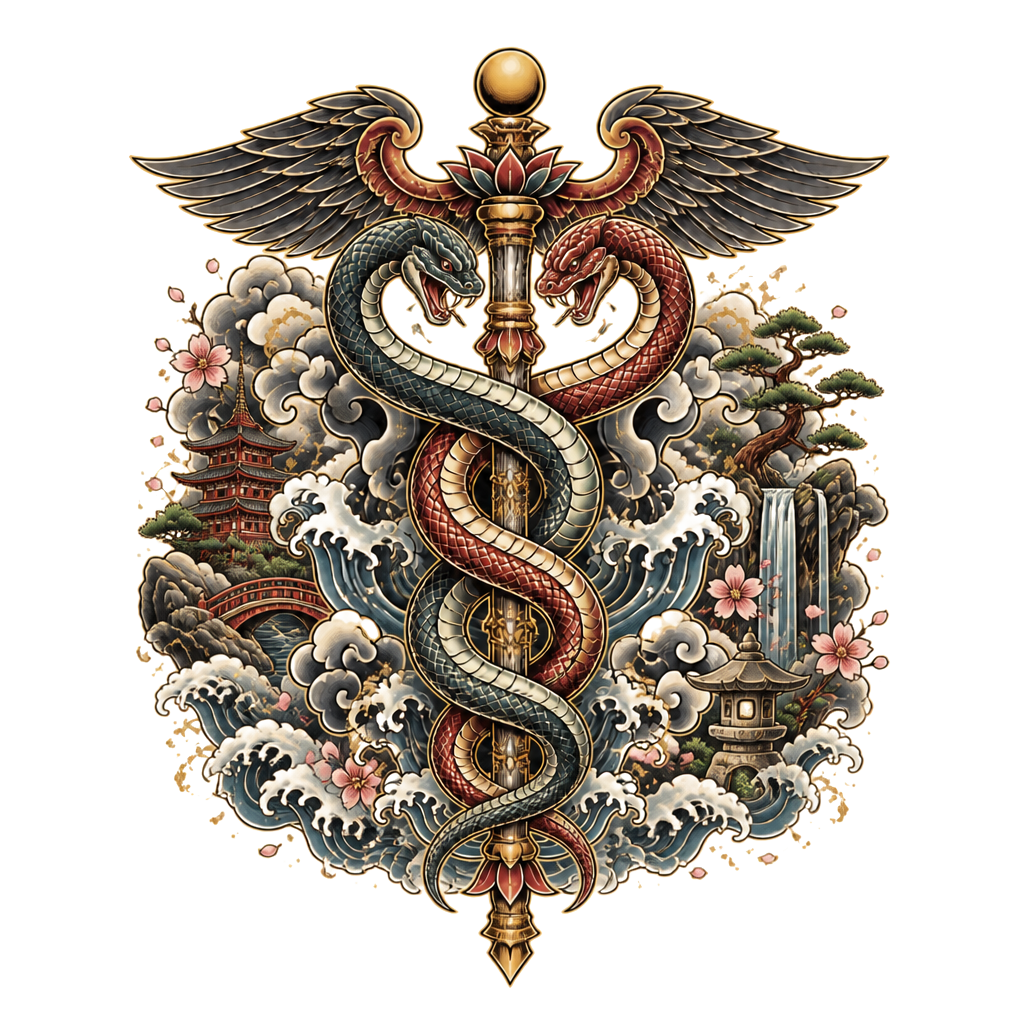 The caduceus made into a Japanese style with a lot of detail in it