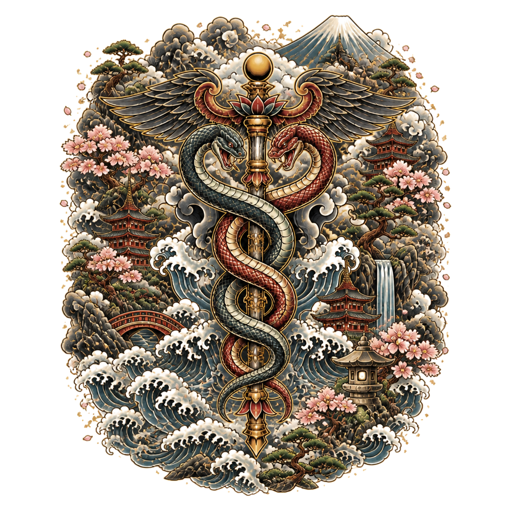 The caduceus made into a Japanese style with a lot of detail in it