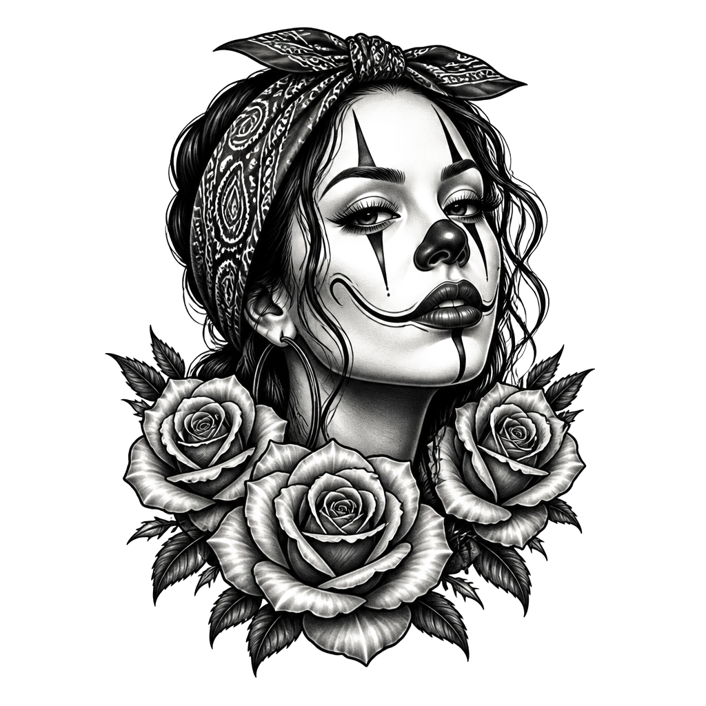 A payasa portrait with a bandana and roses