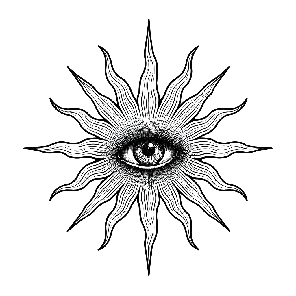Soleil en dessin avec un œil au milieu