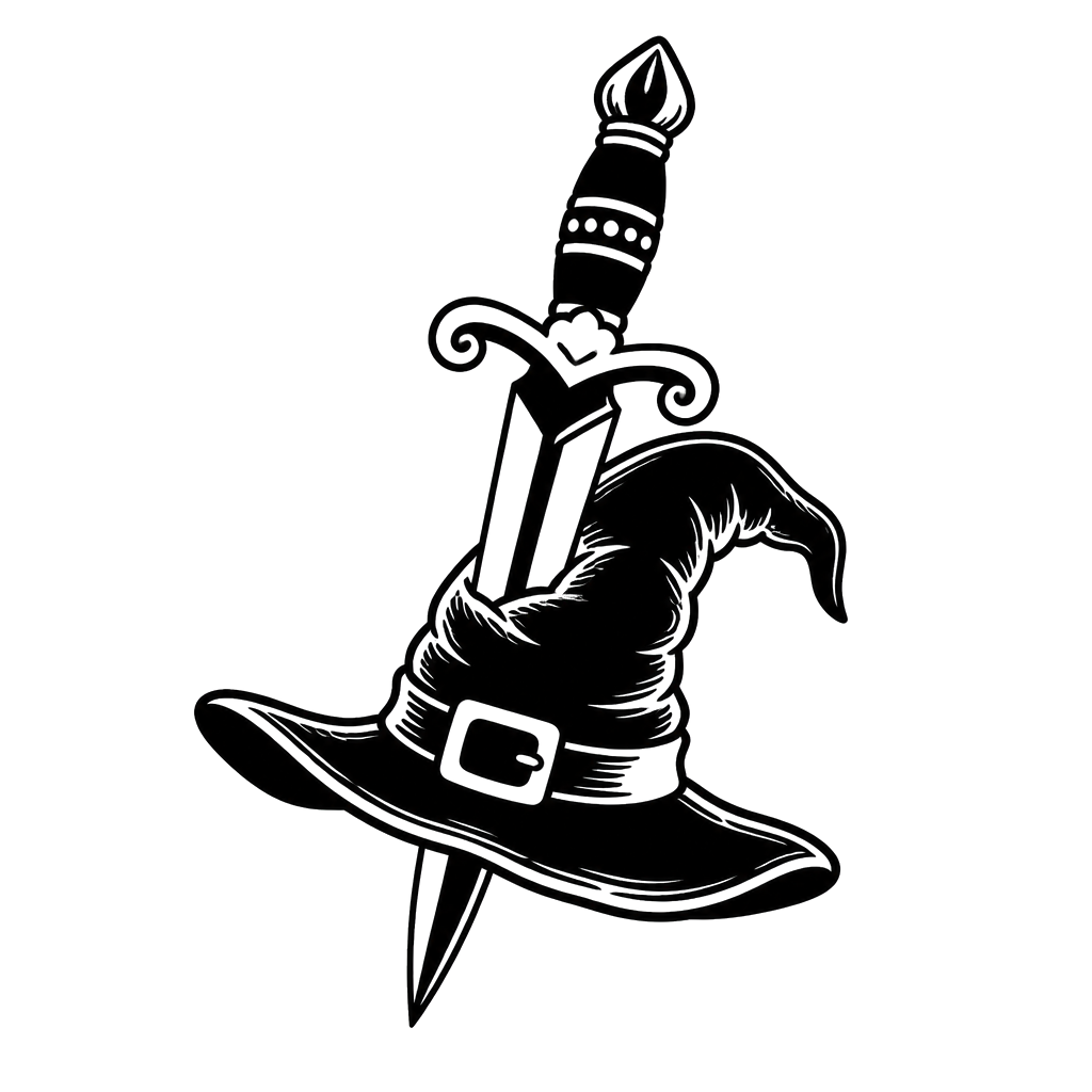 A witch's hat pierced by a dagger
