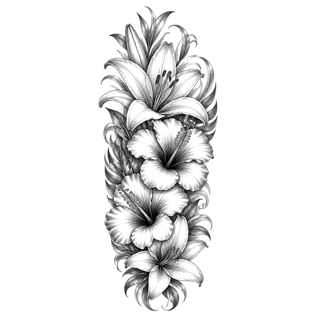 Lillies and hibiscus tattoo with the lords love yours for my forearm from the wrist to the elbow crease