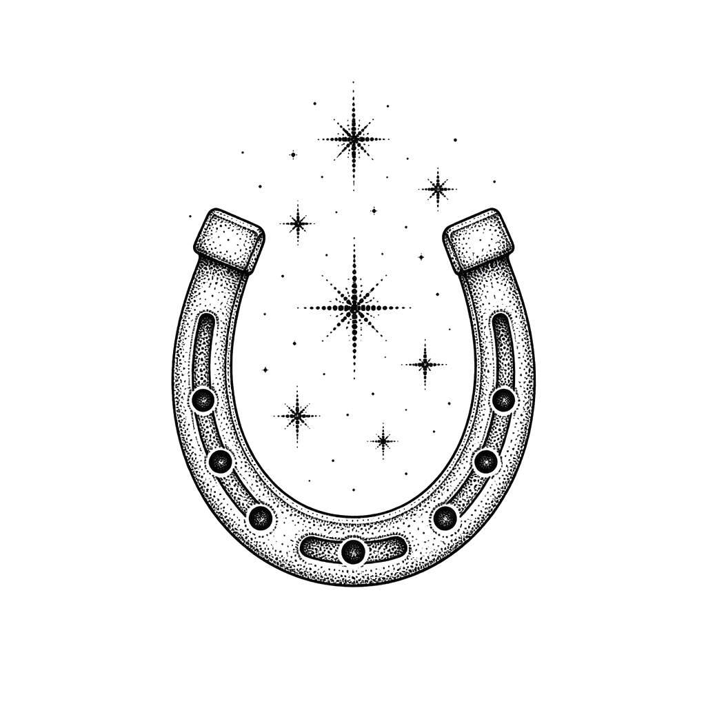 A horseshoe hung open-end up under dotted stars