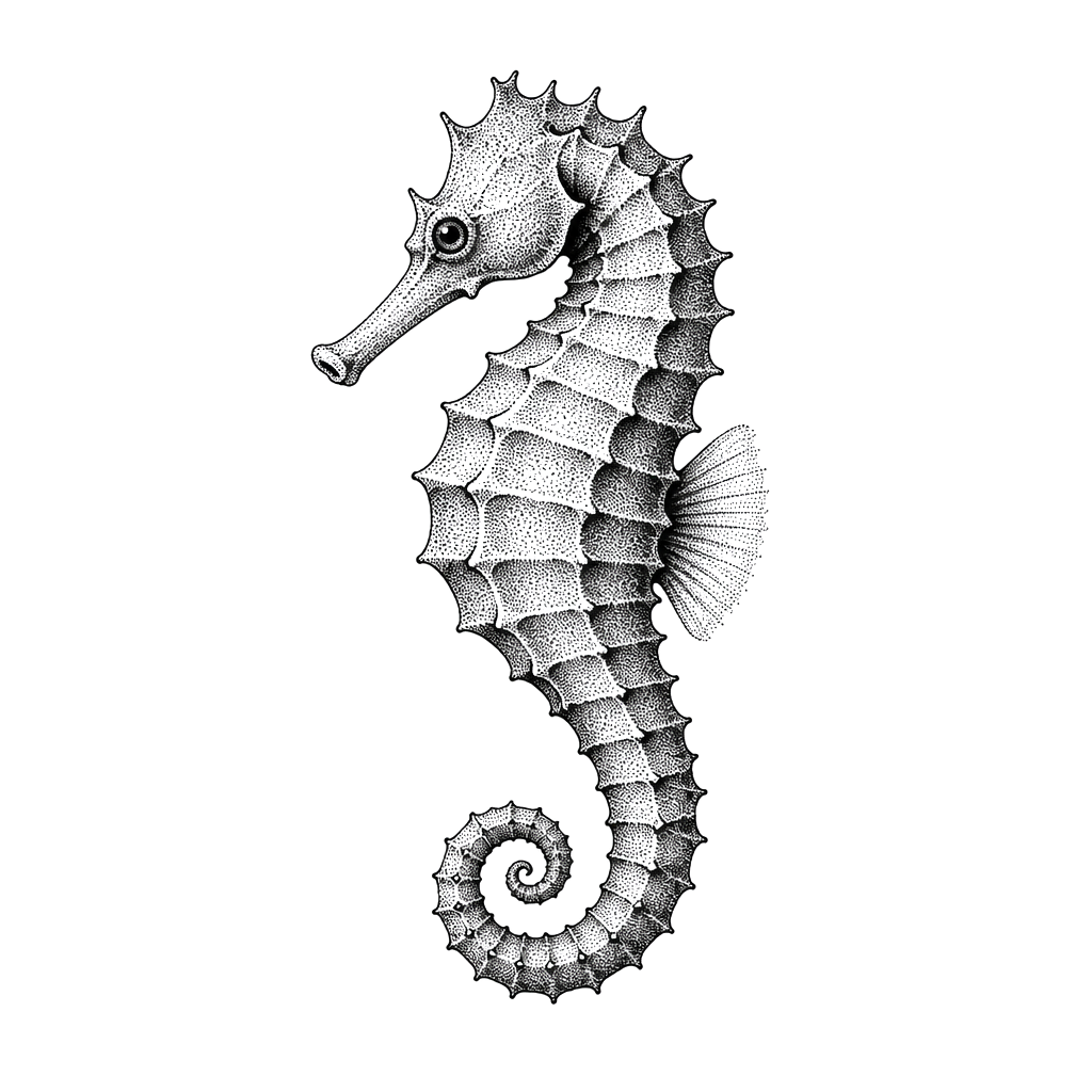 A seahorse shaded in a fine gradient of dots