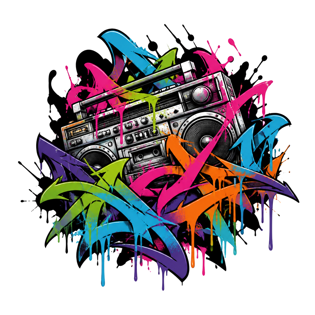 A boombox buried in overlapping tags