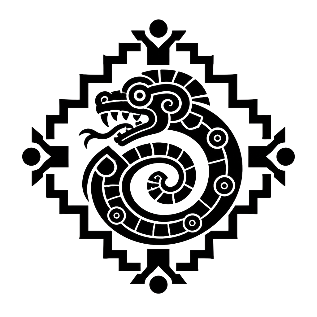 A serpent glyph framed by stepped patterns