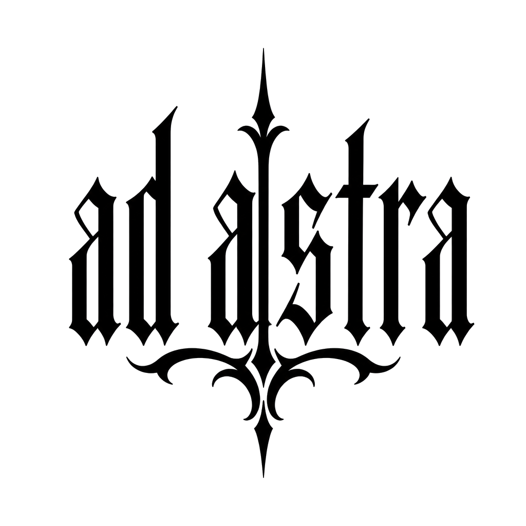 The words "ad astra" in tall gothic blackletter