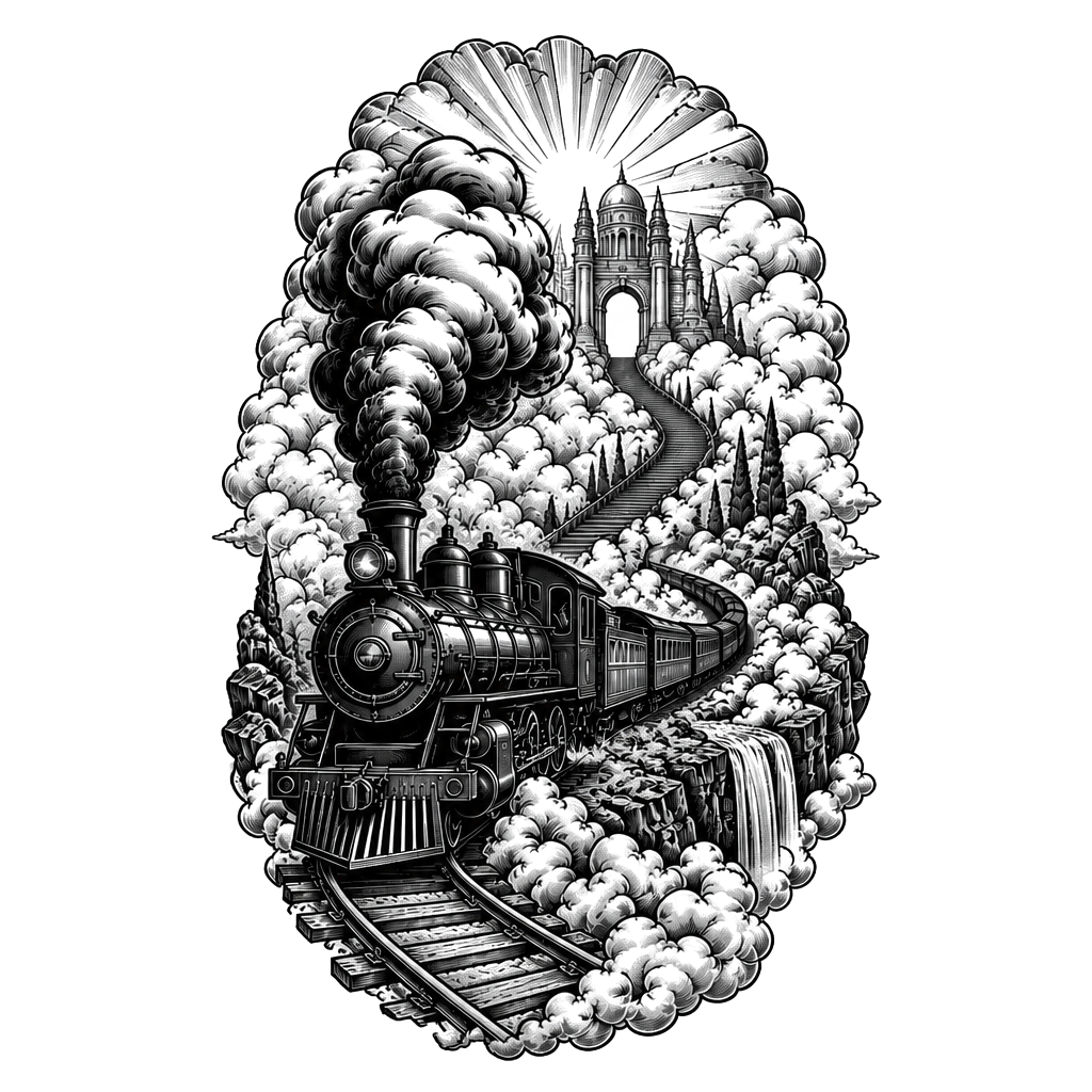 I broke my leg falling into a train car I want to tattoo a train over it so a train with smoke coming out the stacks on a track with some kind of scenery around it like gods land