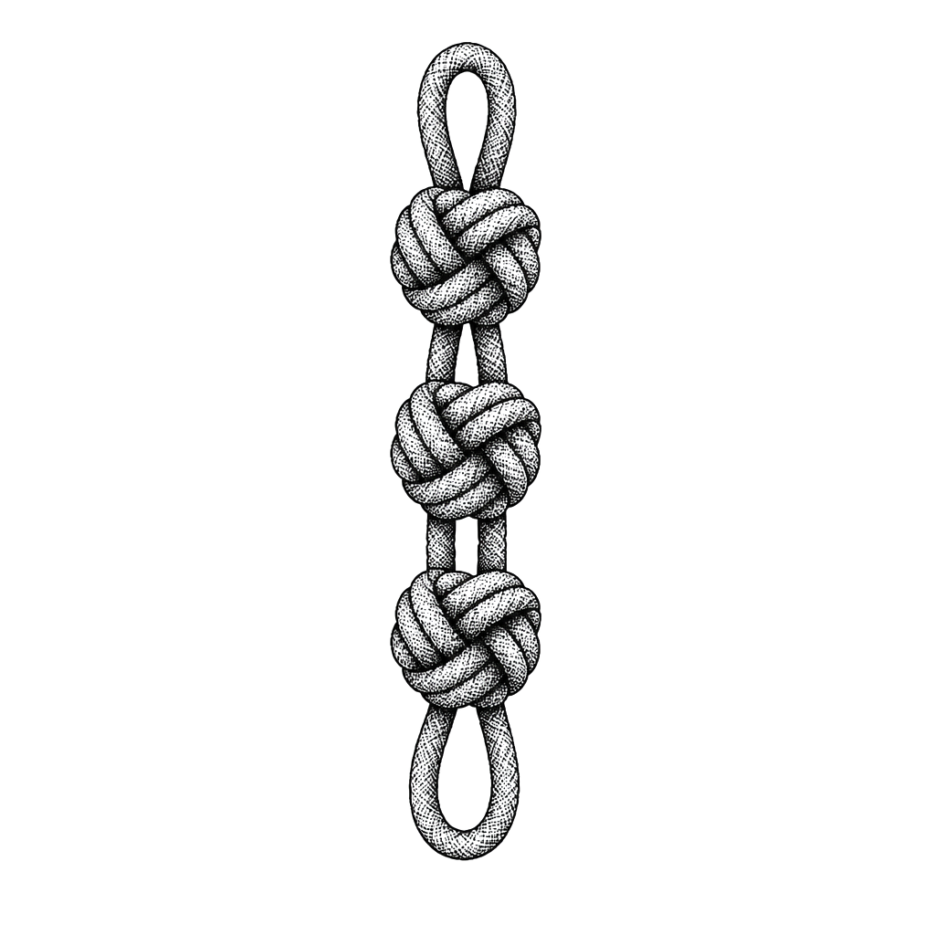 A cord tied in three protection knots