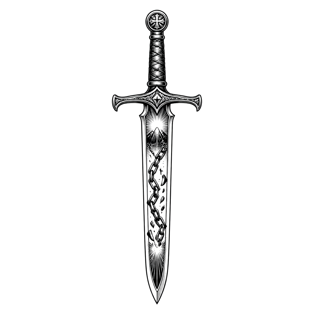 A sword with Isaiah 54:17 inside of the sword
