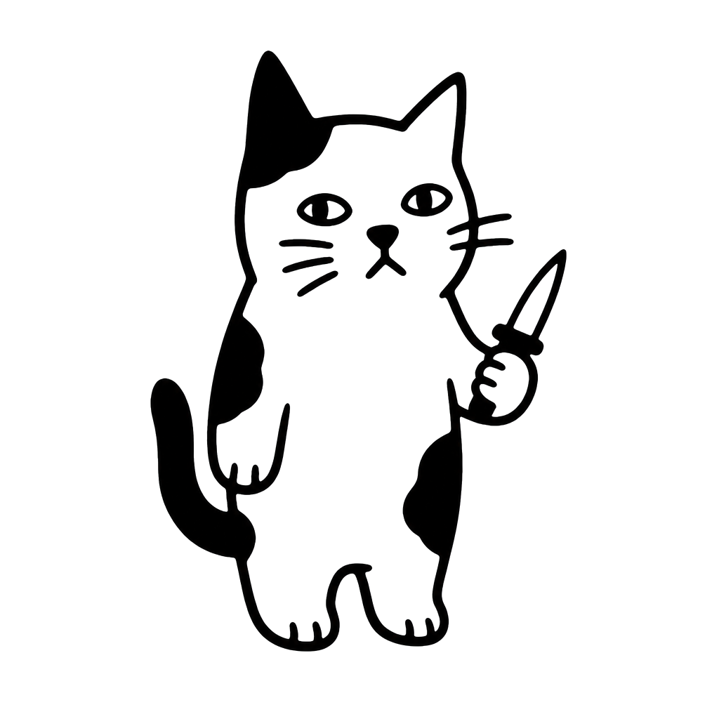 A naive cat holding a tiny knife