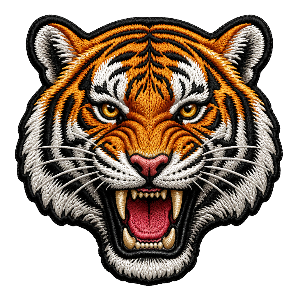 A tiger patch with bold stitched outlines