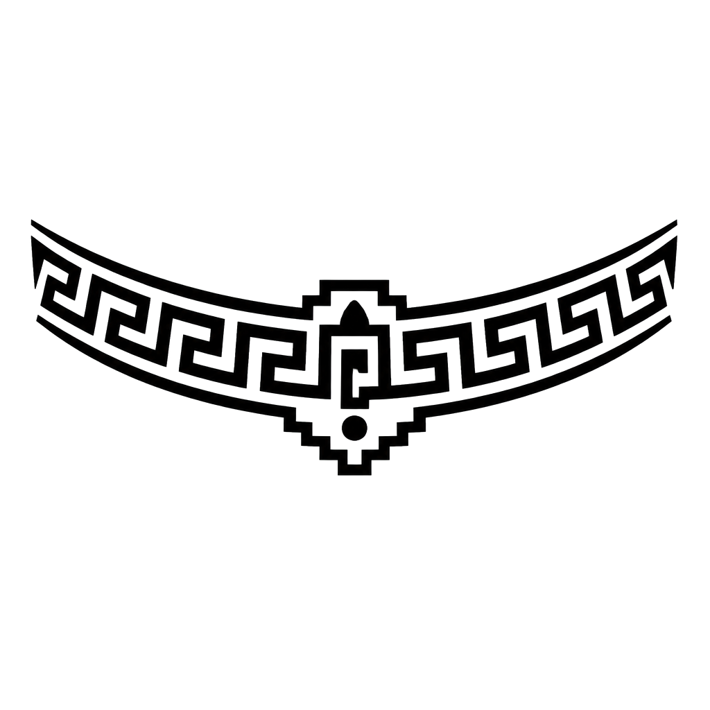 A stepped-fret band running across the chest