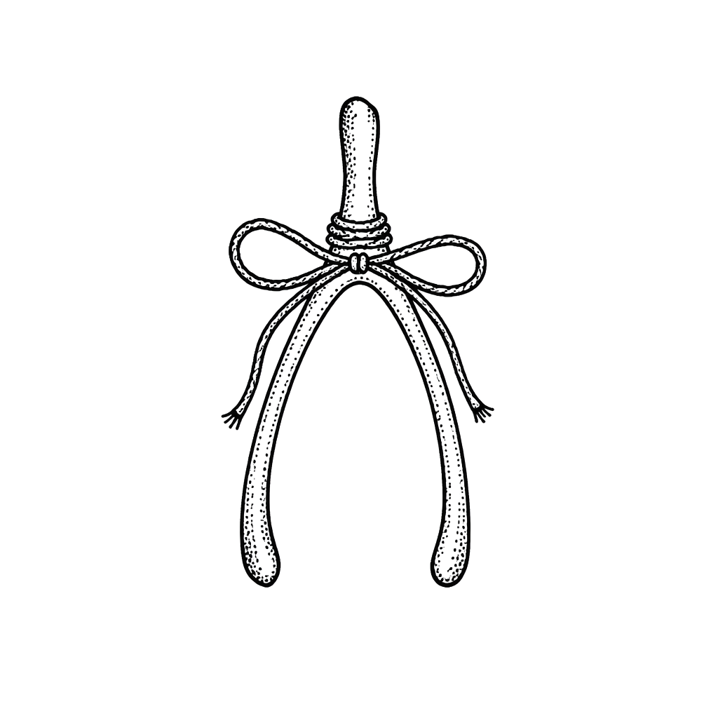 A wishbone tied with a length of red thread