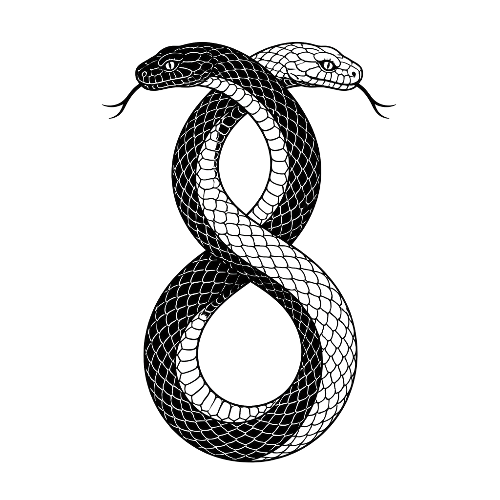 Two snakes twisted into a figure eight