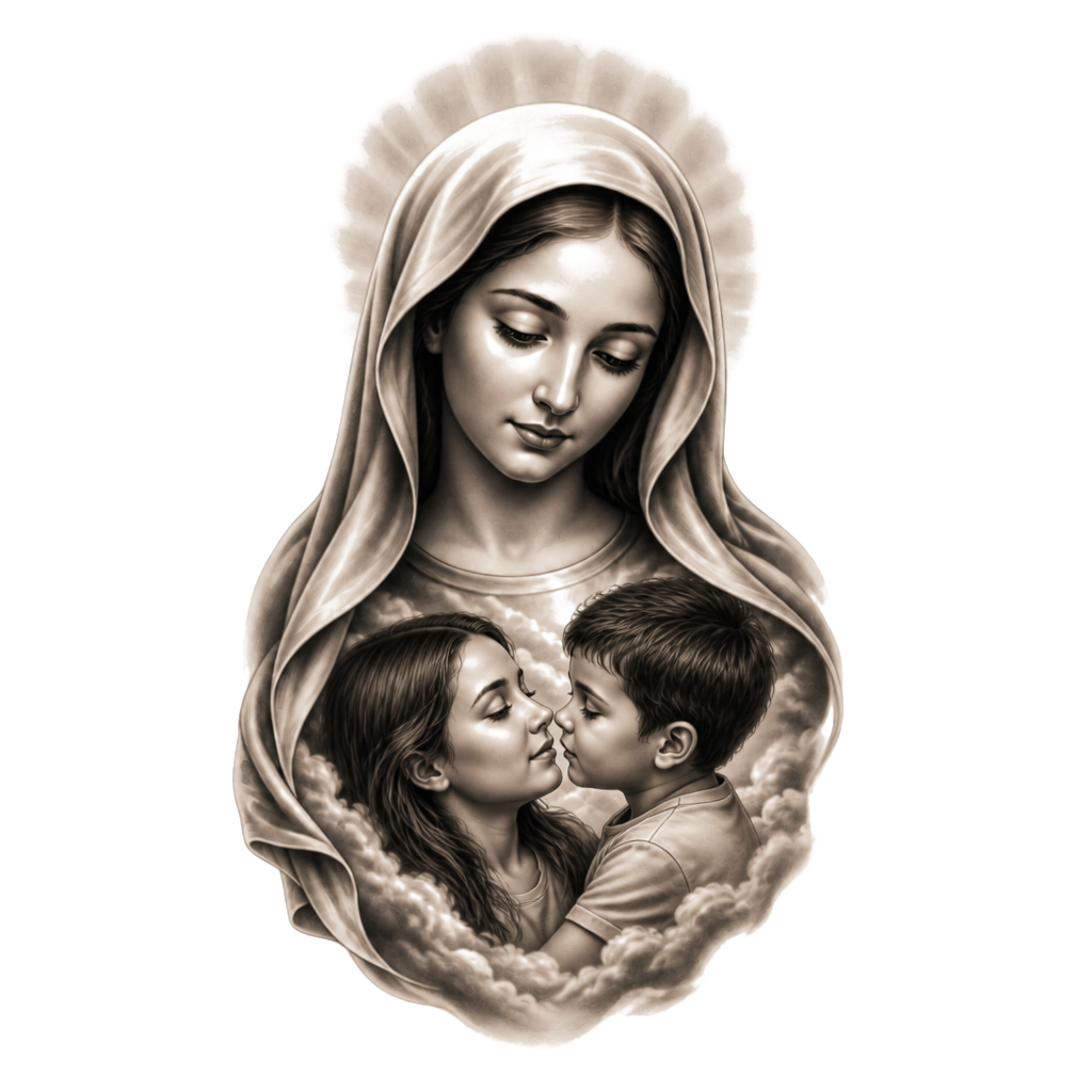 Virgina Mary face. I want it tstoo with her face impression of always watching over my mother Mary, that has passed away.  My little Valentice watching at man mom in heaven.