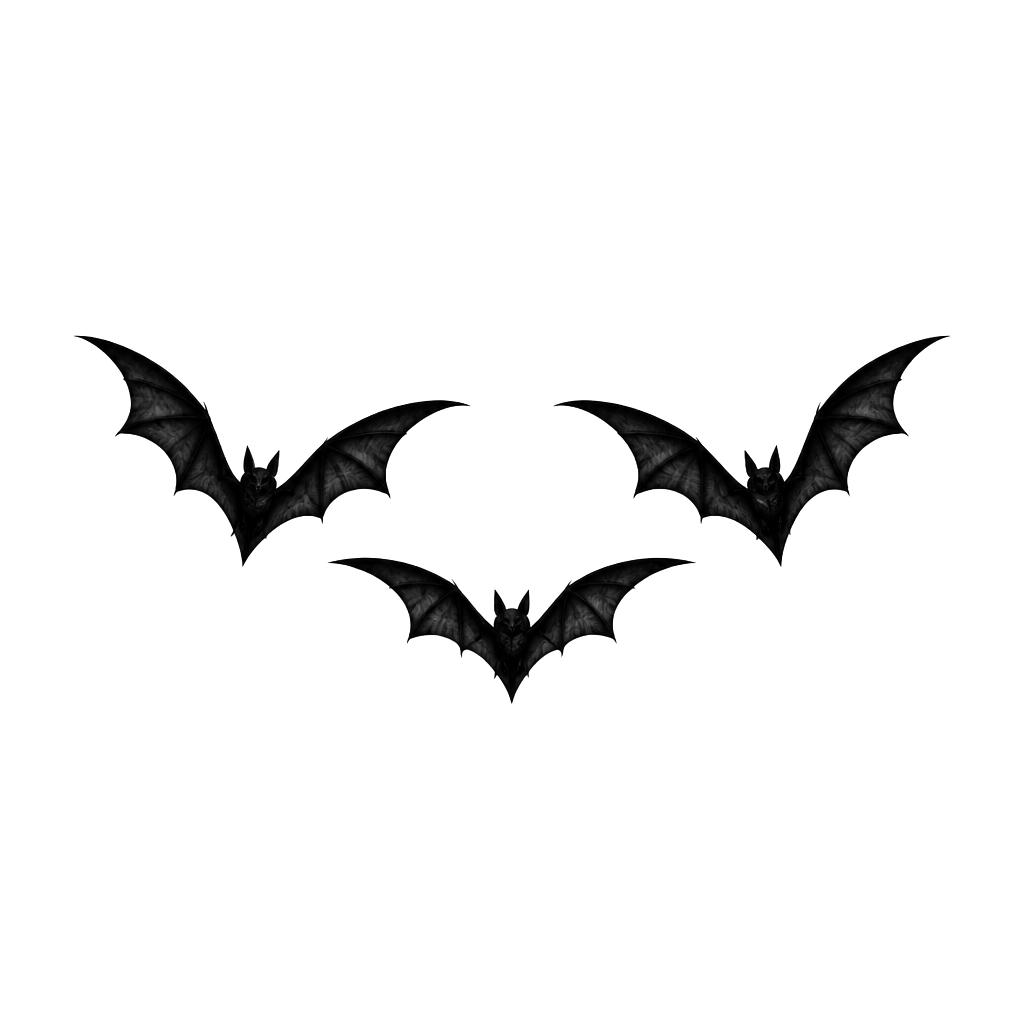 silhouette of 3 bats, middle one either slightly up or down. bats not realistic looking more of a sleek look