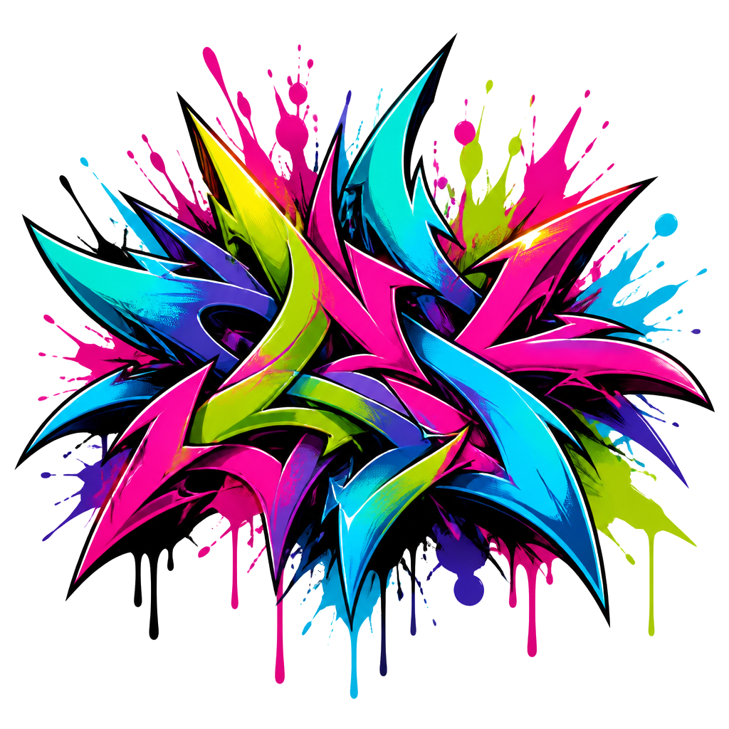 A wildstyle tag exploding with spray drips
