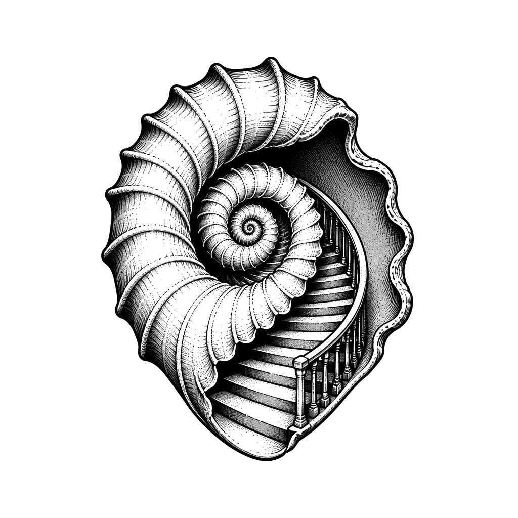A staircase spiraling into a seashell