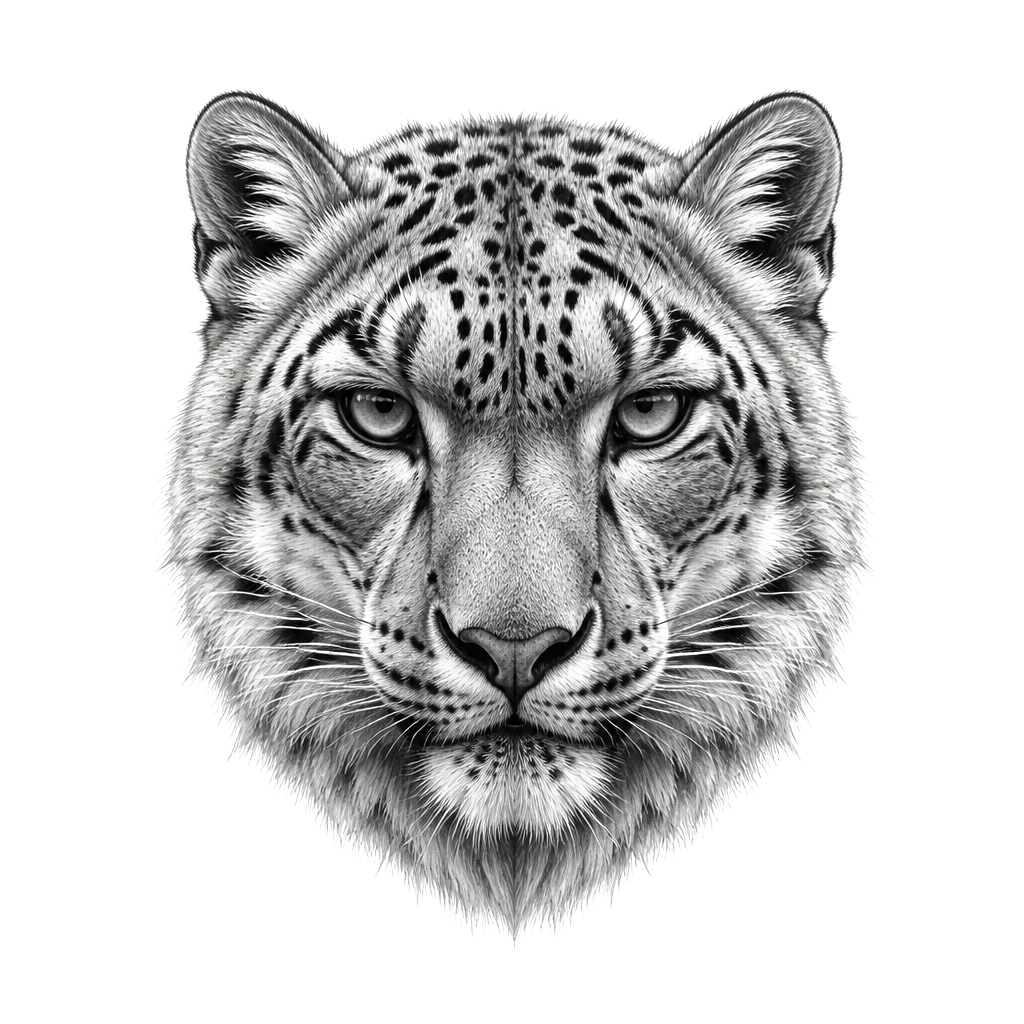 A snow leopard's stare in graphite detail