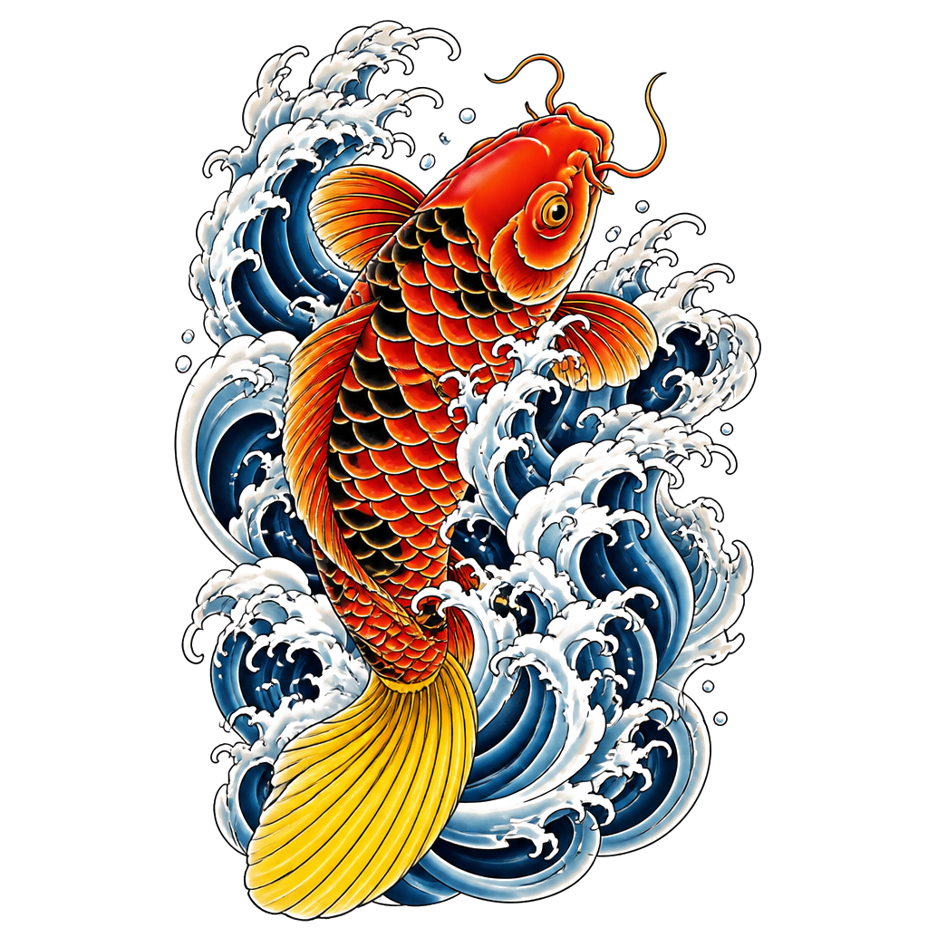 A koi fighting upstream through crashing waves