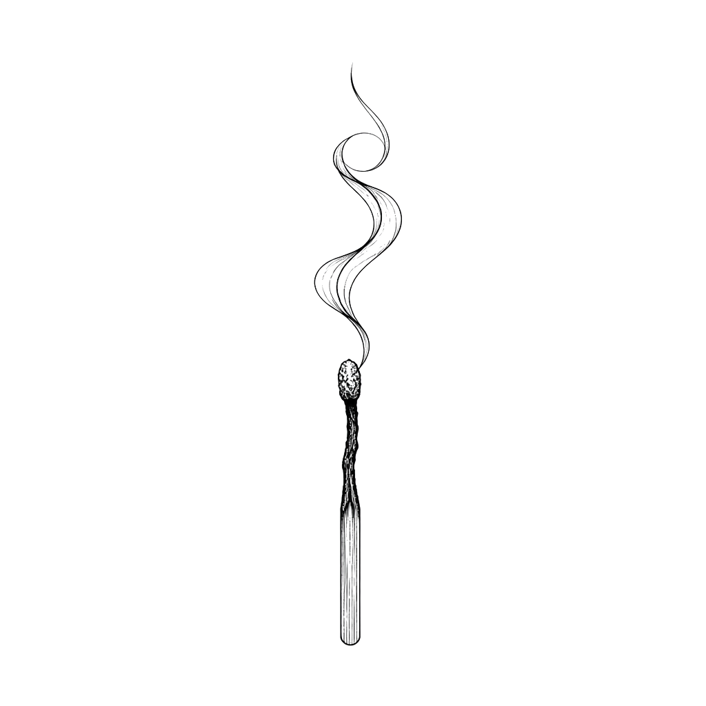 A matchstick burning down to a curl of smoke