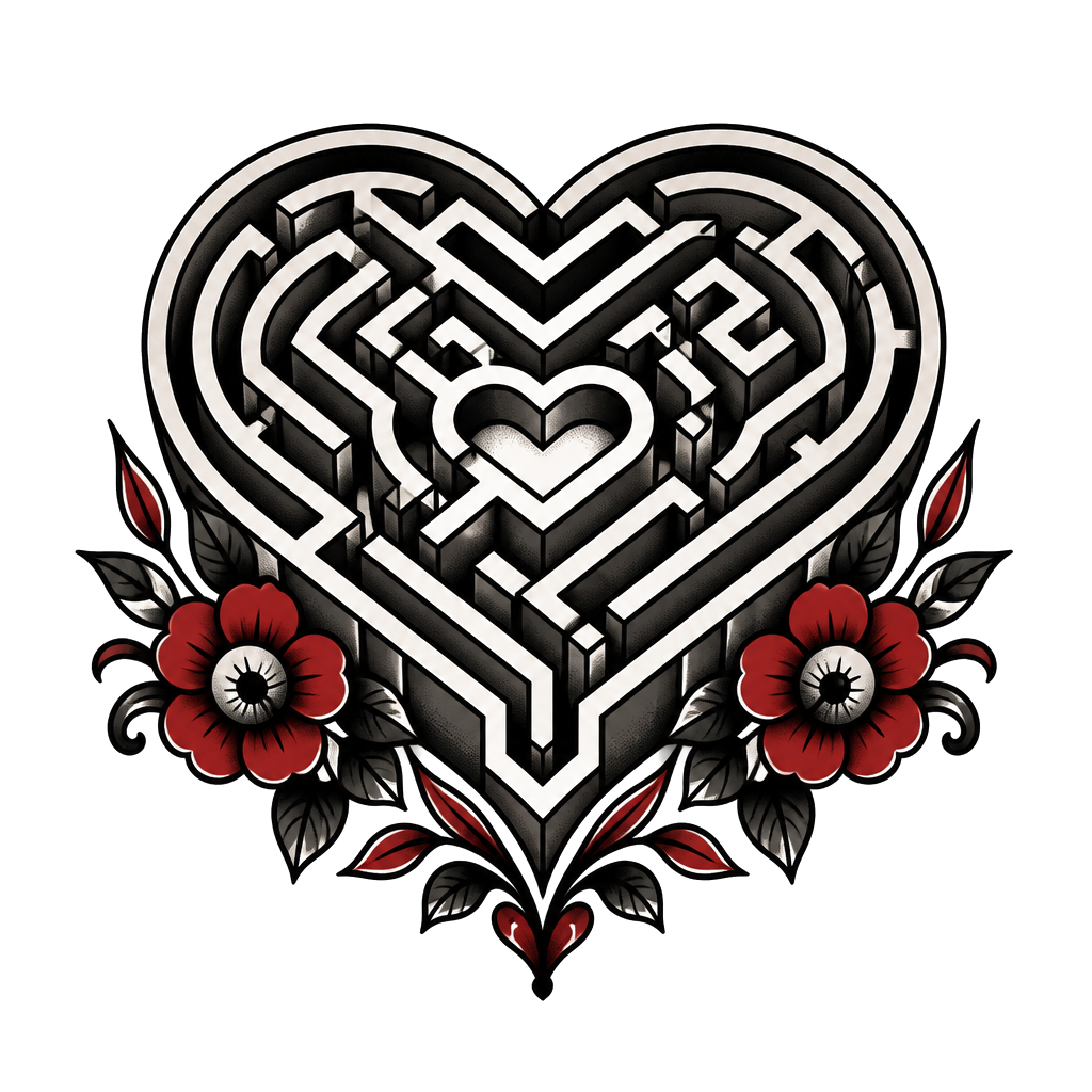 A labyrinth folded into the shape of a heart