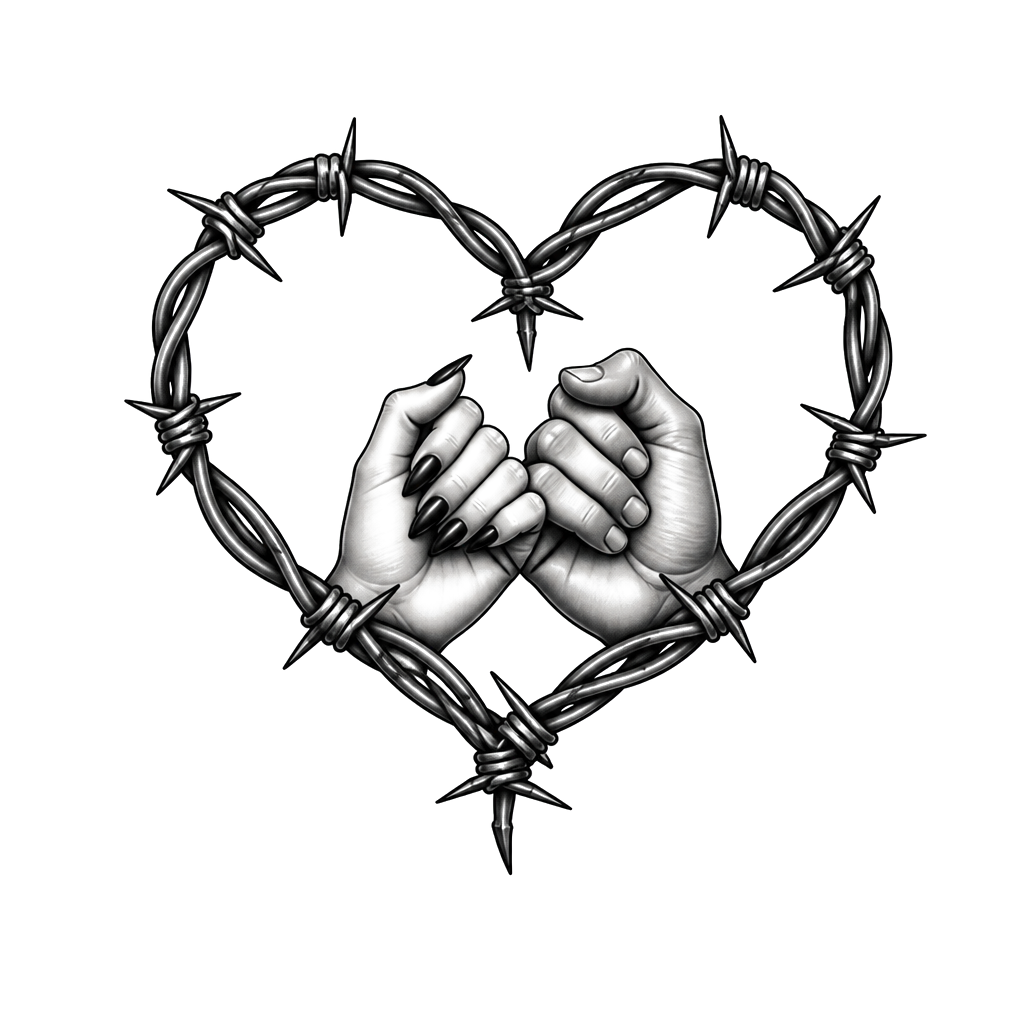 Barbwire heart, ride or die, Nathan & Reni, no skulls and roses.