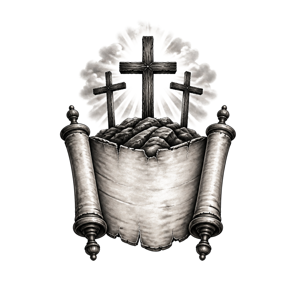 A scroll that has no weapon against me shall prosper above the scroll three crosses