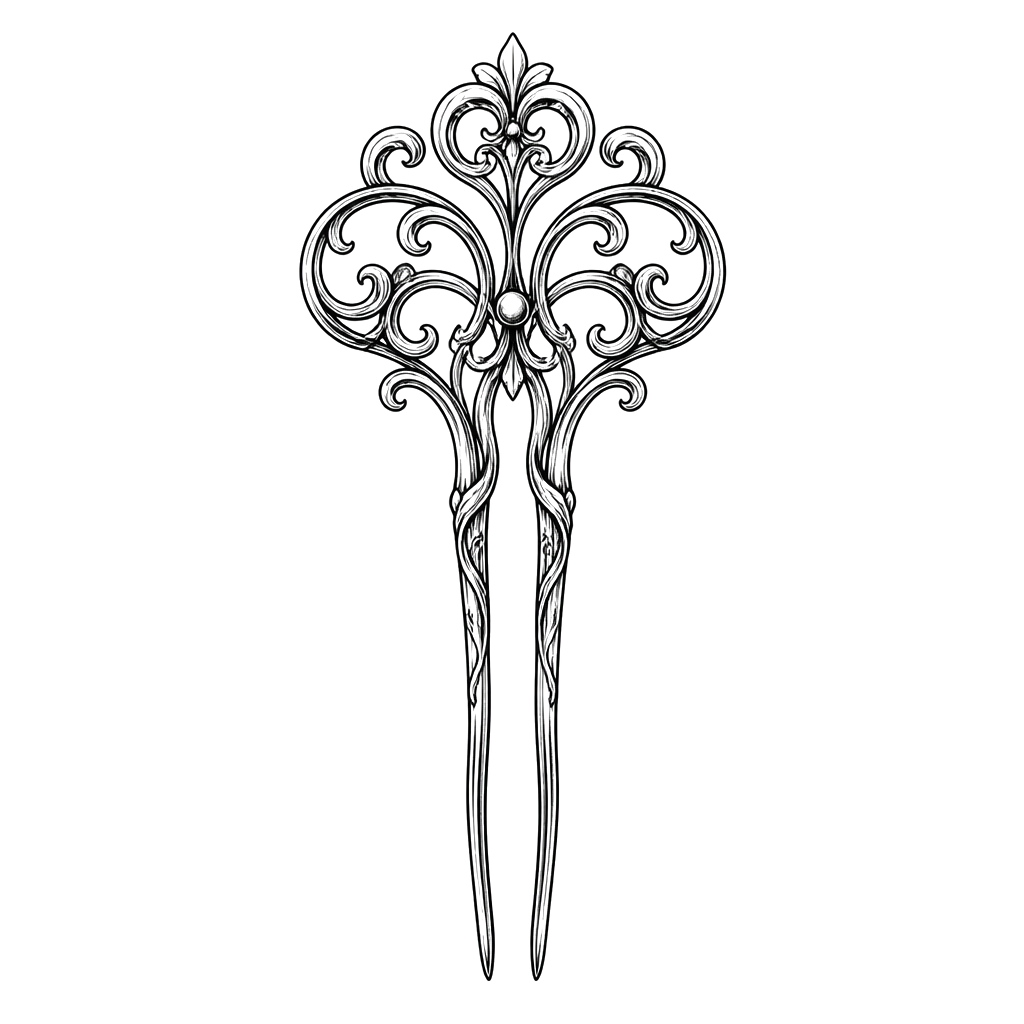A hairpin of curled silver filigree