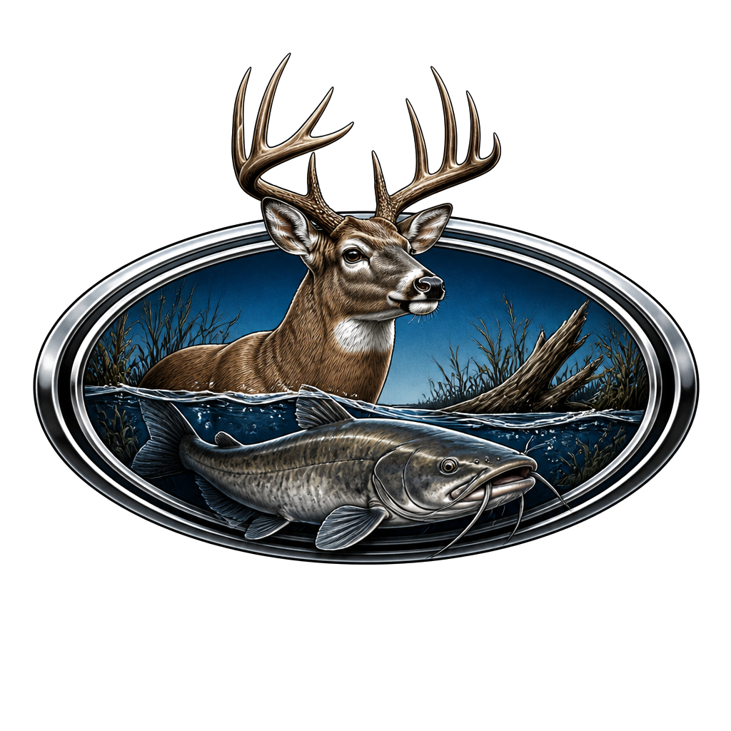 Ford emblem with deer and catfish within it