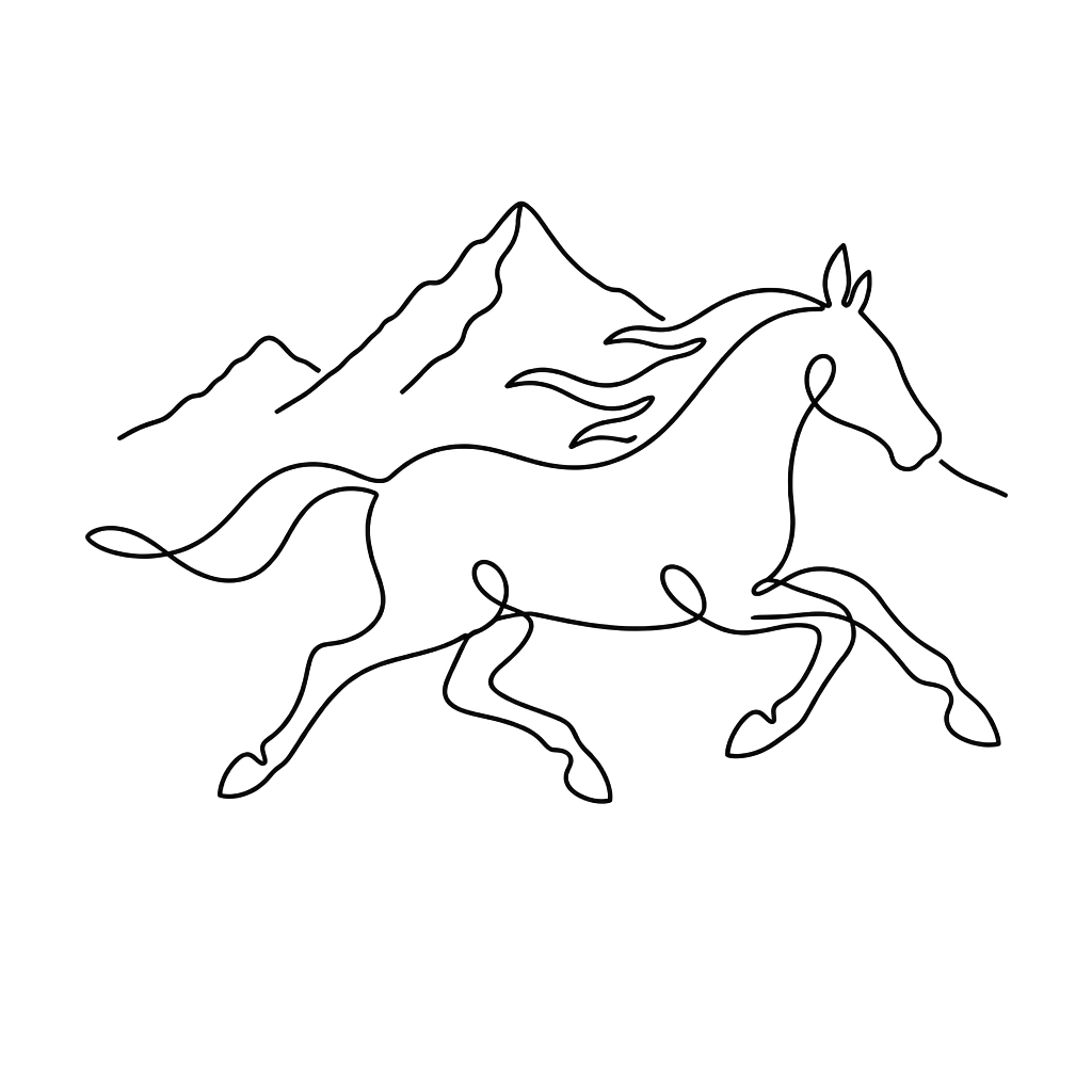 A horse galloping in one continuous line