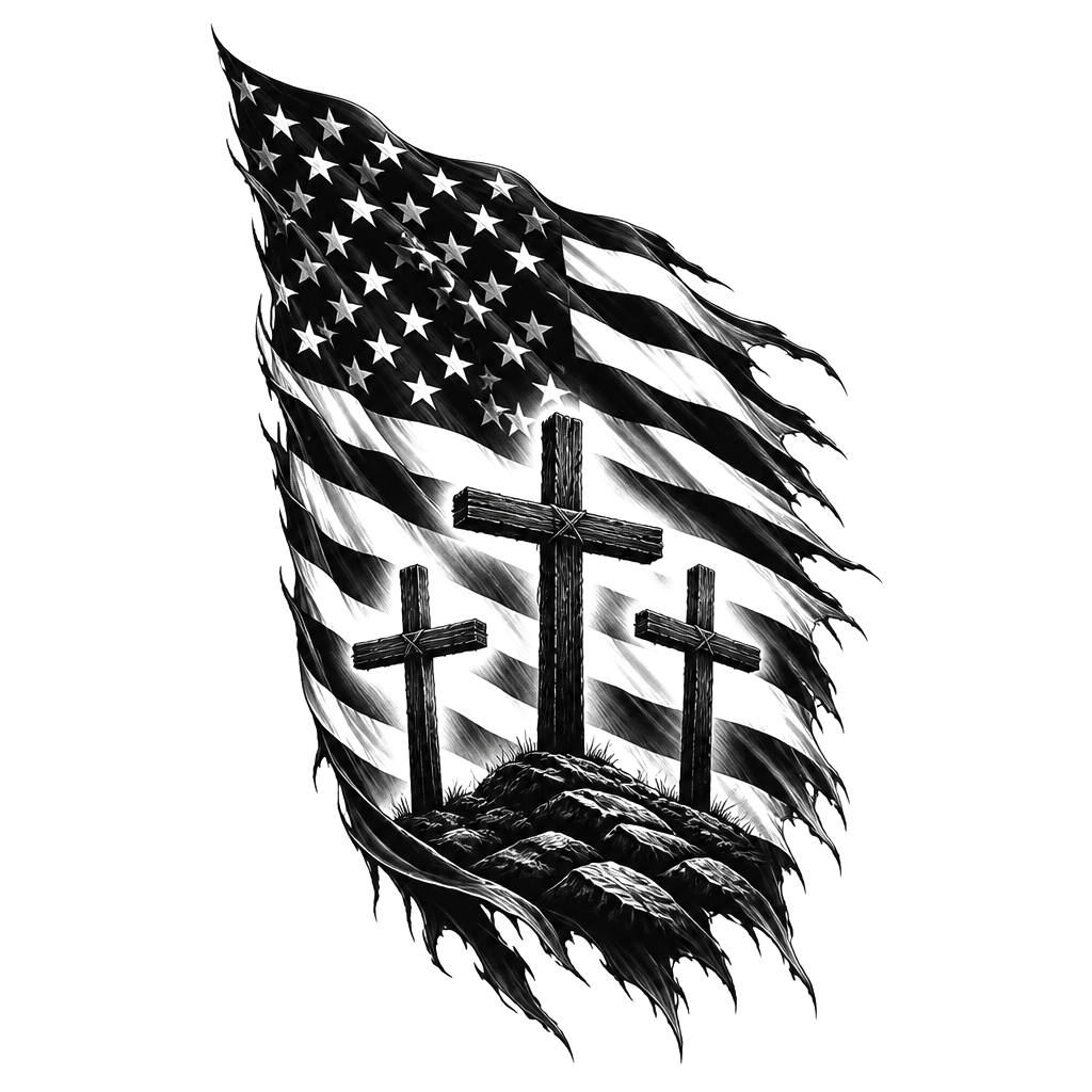American flag with 3 crosses on it for the fore arm
