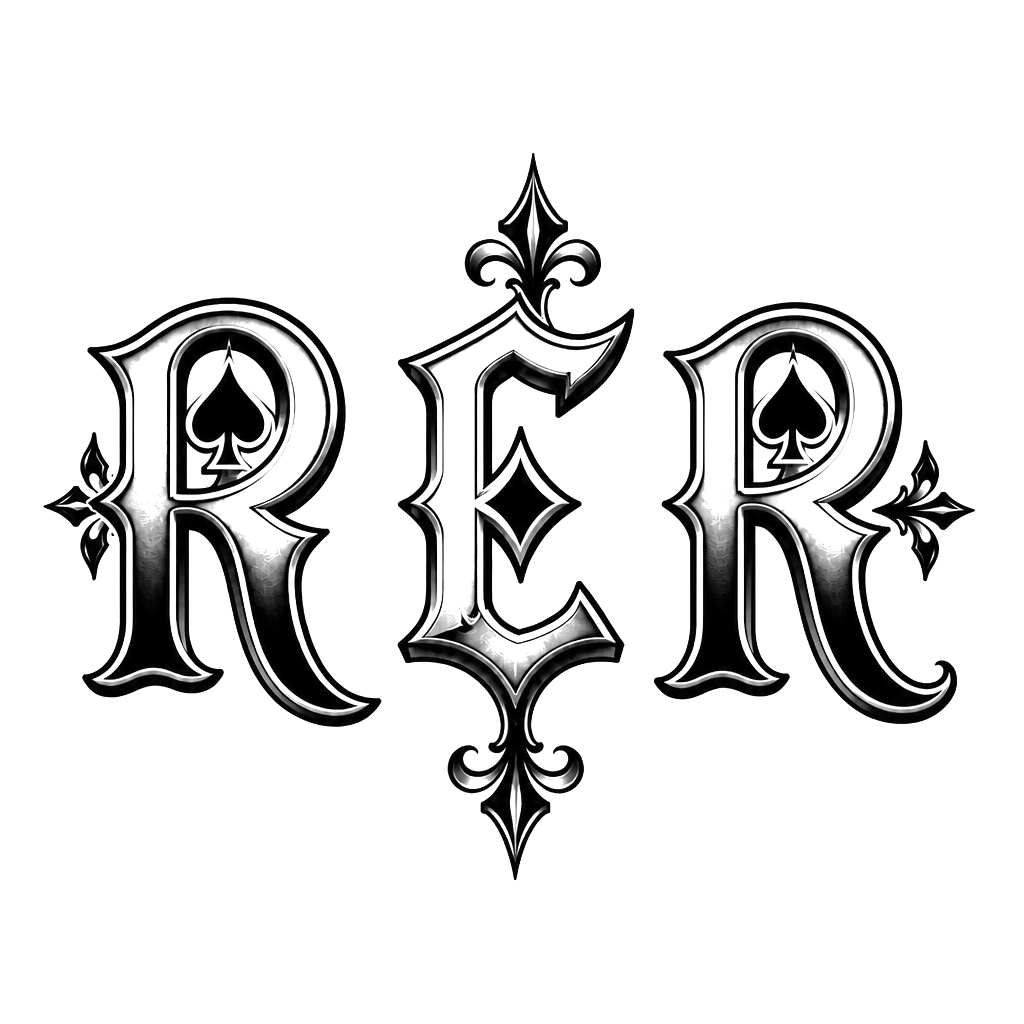 Lettering RE R in poker deck of cards theme font