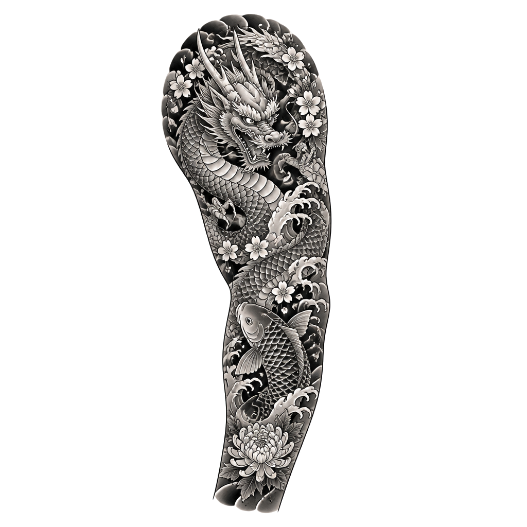 half sleeve tattoo no colours under arm around my whole arm