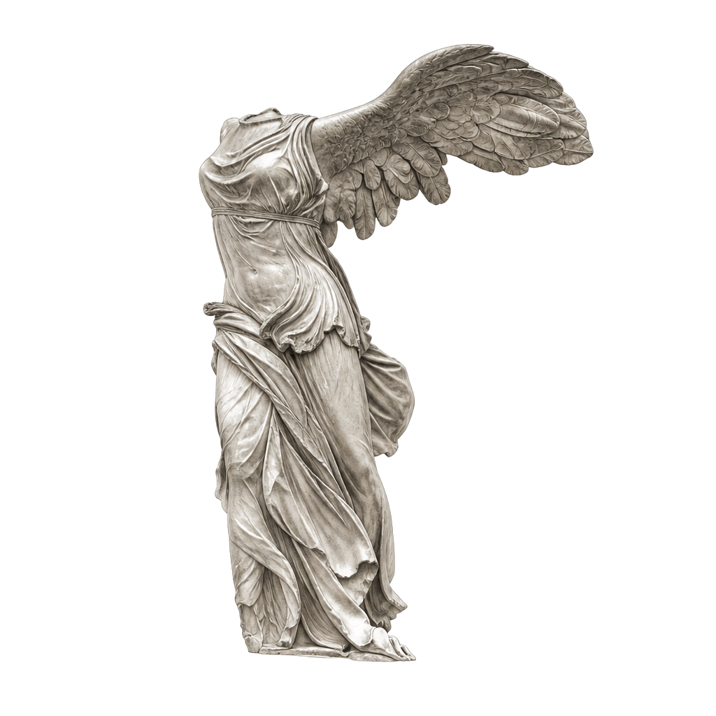 Microrealism Nike of samothrace with only the left wing