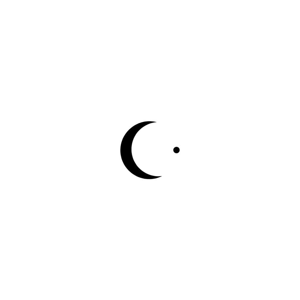 A small crescent moon beside one dot